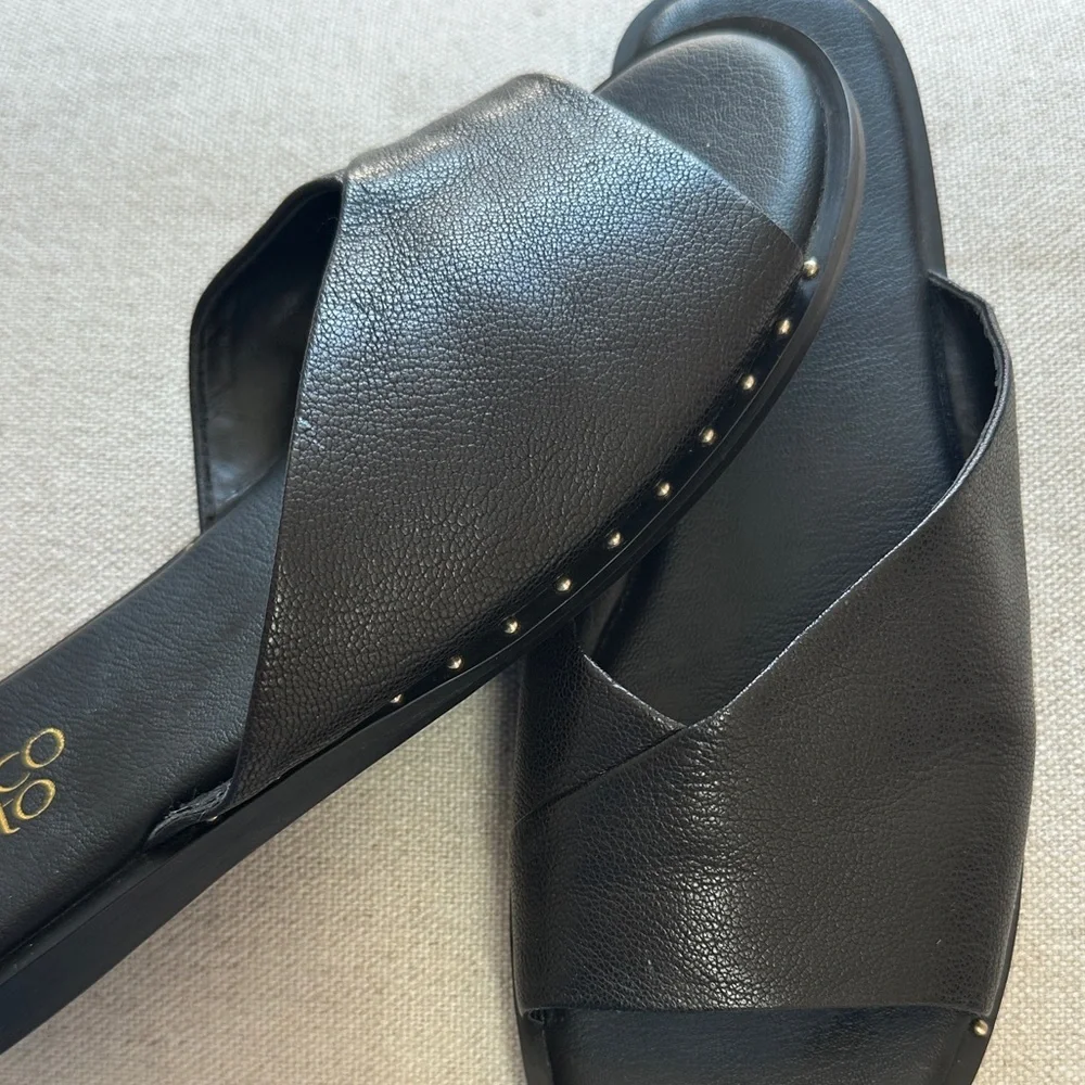 NWOT Franco Sarto Black Leather Slide Sandals size 6.5 - Picture 2 of 6